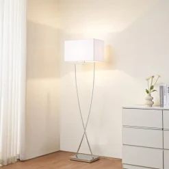 Lucande Gulvlamper>gulvlampe Evaine, krom/hvid, metal, 157 cm, E27