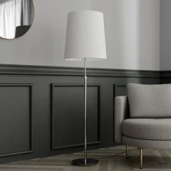 gulvlampe Pordis, 155 cm, krom, hvid, metal, tekstil^Lucande