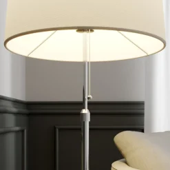 gulvlampe Pordis, 155 cm, krom, hvid, metal, tekstil^Lucande