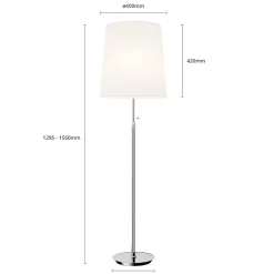 gulvlampe Pordis, 155 cm, krom, hvid, metal, tekstil^Lucande