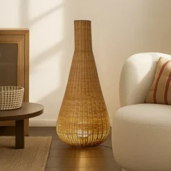 Lucande gulvlampe Takeo, rattan, højde 115 cm, E27