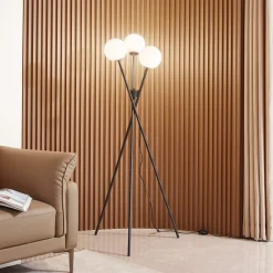 gulvlampe Visata, sort, glas, 3-lys, stativ^Lucande