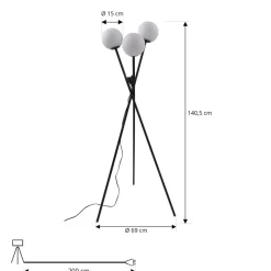 gulvlampe Visata, sort, glas, 3-lys, stativ^Lucande