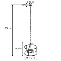 hængelampe Eryk, Ø 40 cm, sort, glas, 3 lyskilder^Lucande Online