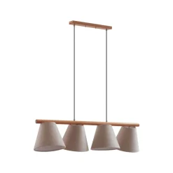 Lucande hængelampe Jinda, grå, træ, stof, 120 cm, E27