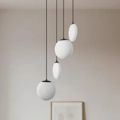 Lucande Pendellamper>hængelampe Lunelle, sort, glas, 4 lyskilder, Ø 40 cm