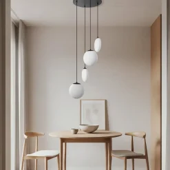 Lucande Pendellamper>hængelampe Lunelle, sort, glas, 4 lyskilder, Ø 40 cm