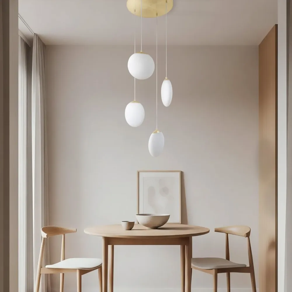 Lucande hængelampe Lunelle, messing, glas, 4 lyskilder, Ø 40 cm