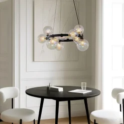 Lucande hængelampe Marvi, Ø 68 cm, sort, glas, metal