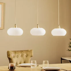 hængelampe Sharvil, 3 lyskilder, hvid, glas, 97 cm^Lucande Best