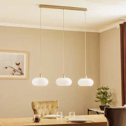 hængelampe Sharvil, 3 lyskilder, hvid, glas, 97 cm^Lucande Best