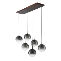 Lucande hængelampe Veloura, 6 lyskilder, 100 cm, glas, træ