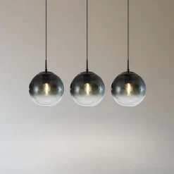 hængelampe Veloura, 3 lyskilder, 84 cm, glas, træ^Lucande