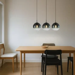 hængelampe Veloura, 3 lyskilder, 84 cm, glas, træ^Lucande