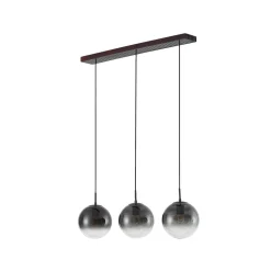 hængelampe Veloura, 3 lyskilder, 84 cm, glas, træ^Lucande