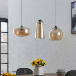 Lucande Pendellamper|Pendellamper>hængelampe Wilja, rav, glas, 111 cm, 3 lyskilder, E27