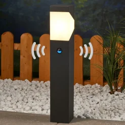 Lucande Kiran sokkellampe, 60 cm, sensor, grå, IP44, E27