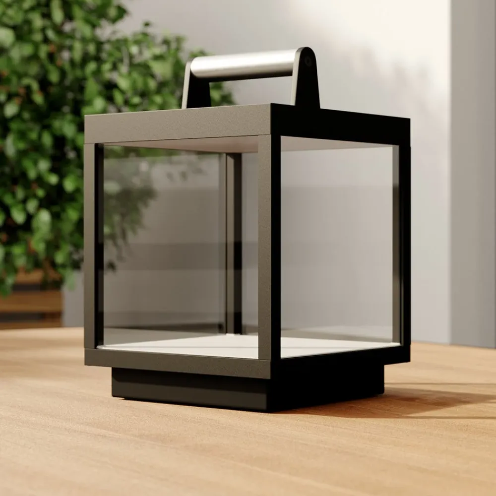 LED genopladelig bordlampe Cube, aluminium, IP54, dæmpbar^Lucande Discount