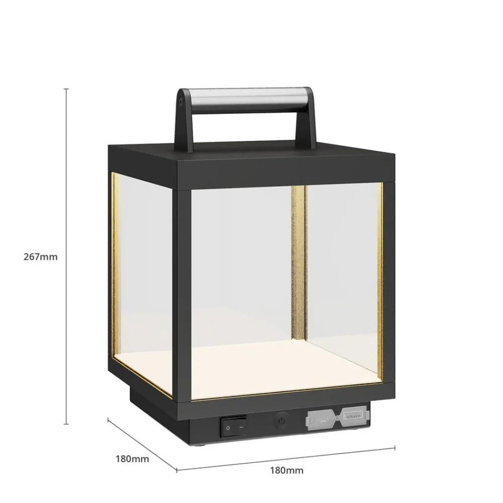 LED genopladelig bordlampe Cube, aluminium, IP54, dæmpbar^Lucande Discount