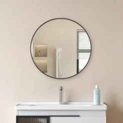 LED infinity-spejl Emire, sort, aluminium, CCT, IP44^Lucande Best