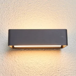 Lucande LED udendørs væglampe Midvig, mørkegrå, kantet, IP65