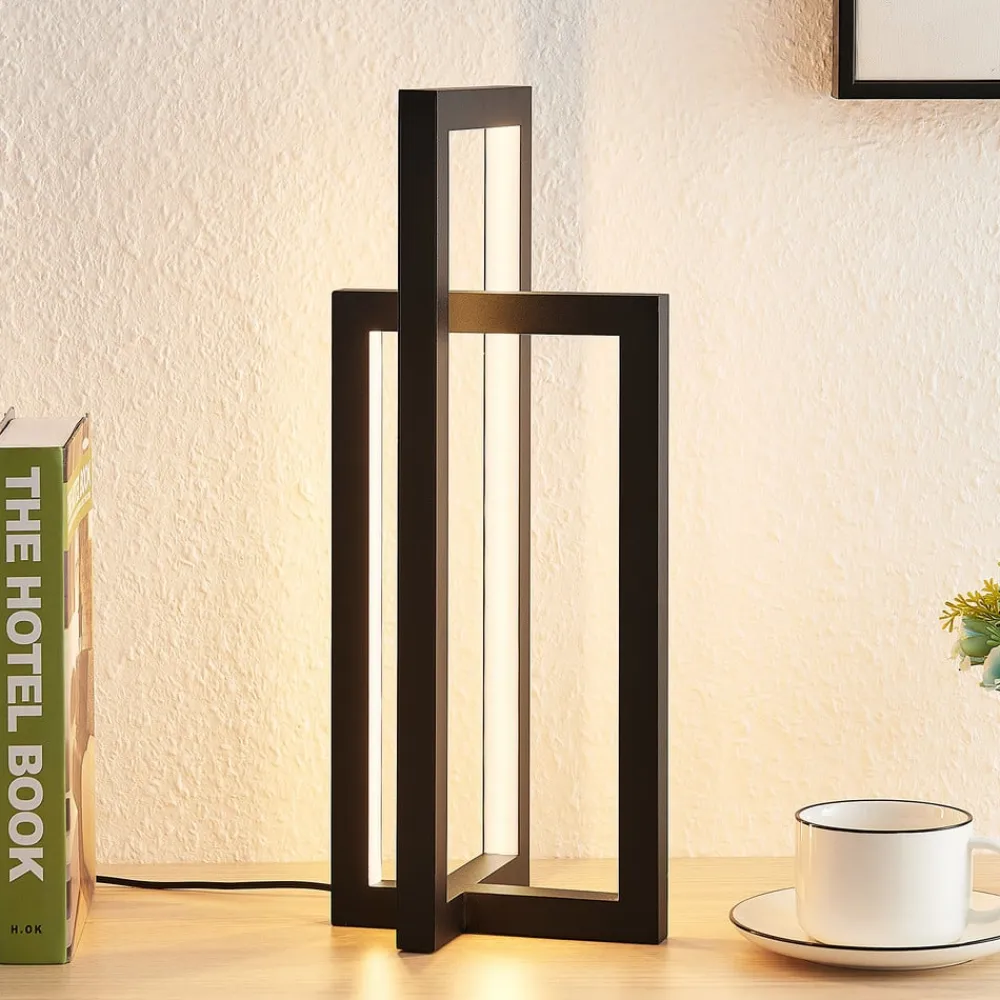 Lucande LED-bordlampe Hylda, højde 42 cm, sort, aluminium