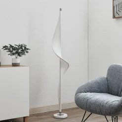 LED-gulvlampe Edano, 154 cm, hvid, tekstil, dæmpbar^Lucande Clearance