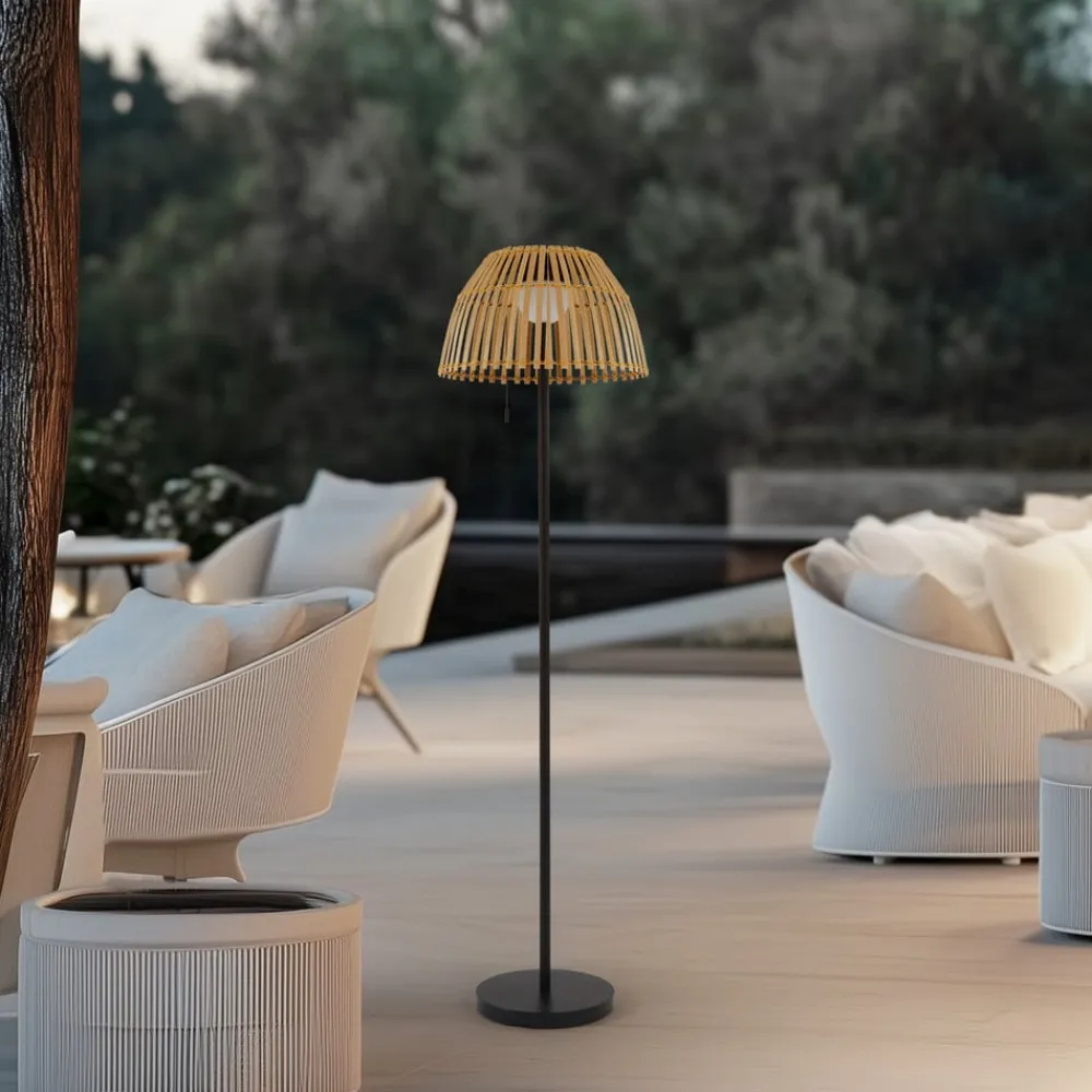 Lucande LED-gulvlampe Eligio, bambus, Ø 39 cm, RGB