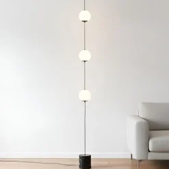 Lucande LED-gulvlampe Sphere, sort/opal, glas, dæmpbar