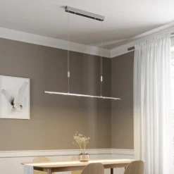Lucande LED-hængelampe Arnik, 120 cm, nikkelfarvet, dæmpbar