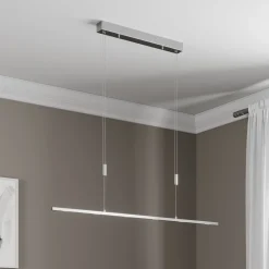 Lucande LED-hængelampe Arnik, 120 cm, nikkelfarvet, dæmpbar