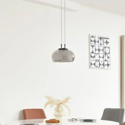 Lucande LED-hængelampe Dain, 1 lyskilde, røggrå, glas