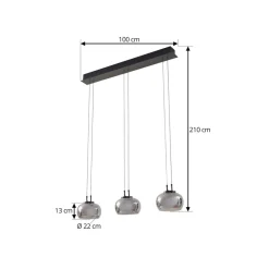 LED-hængelampe Dain, 3 lyskilder, røggrå, glas^Lucande Discount