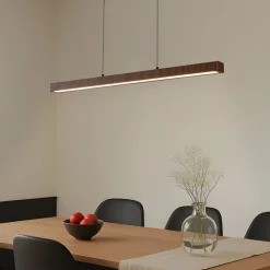 Lucande LED-hængelampe Emara, mørkt træ, eg, CCT