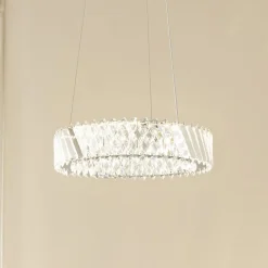 LED-hængelampe Glacis, krystal, Ø 40 cm, krom^Lucande Outlet