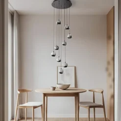 Lucande LED-hængelampe Hayley, sort, 9 lyskilder, glas