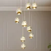 Lucande Pendellamper|Pendellamper>LED-hængelampe Hayley, Ø 40 cm, 9 lyskilder, guld, glas