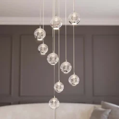 LED-hængelampe Hayley, Ø 40 cm, 9 lyskilder, krom, glas^Lucande Outlet