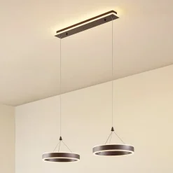 Lucande LED-hængelampe Kolo, 86 cm, 2 lyskilder, brun, dæmpbar