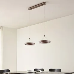 Lucande LED-hængelampe Kolo, 86 cm, 2 lyskilder, brun, dæmpbar