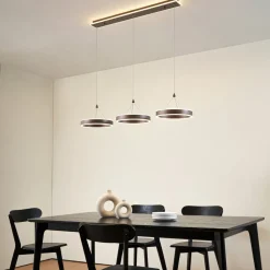 LED-hængelampe Kolo, 114 cm, 3 lyskilder, brun, dæmpbar^Lucande