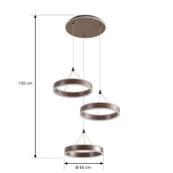 LED-hængelampe Kolo, brun, 3 lyskilder, dæmpbar^Lucande Sale