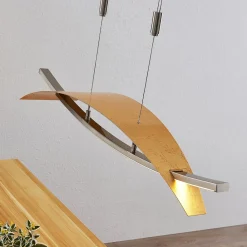 Lucande LED-hængelampe Marija, 91 cm, guldfarvet, dæmpbar