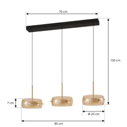 Lucande LED-hængelampe Martis, ravfarvet, 3 lyskilder, dæmpbar