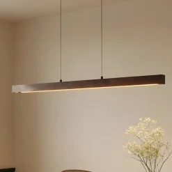 Lucande Pendellamper|Pendellamper>LED-hængelampe Nihalo, valnød, 122 cm, dæmpbar, CCT