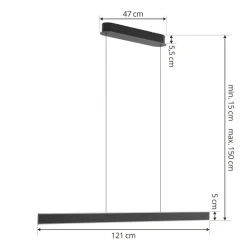 Lucande LED-hængelampe Philine, længde 121 cm sort jern
