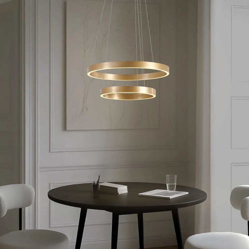 Lucande LED-hængelampe Yonam, Ø 60 cm, 2 lyskilder, guld, CCT