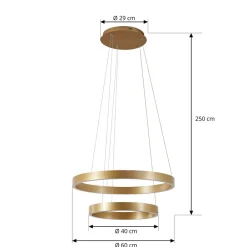 Lucande LED-hængelampe Yonam, Ø 60 cm, 2 lyskilder, guld, CCT