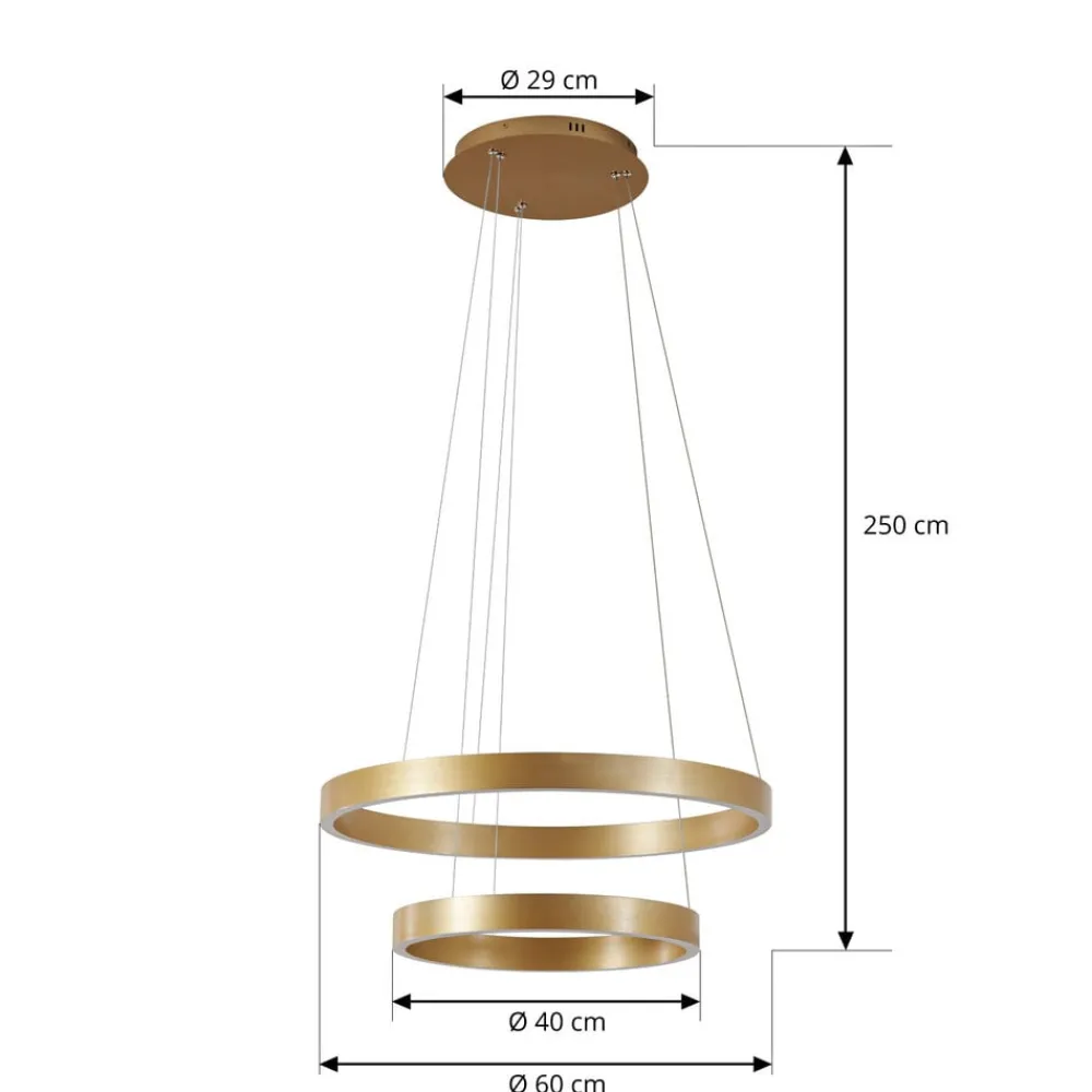 Lucande LED-hængelampe Yonam, Ø 60 cm, 2 lyskilder, guld, CCT