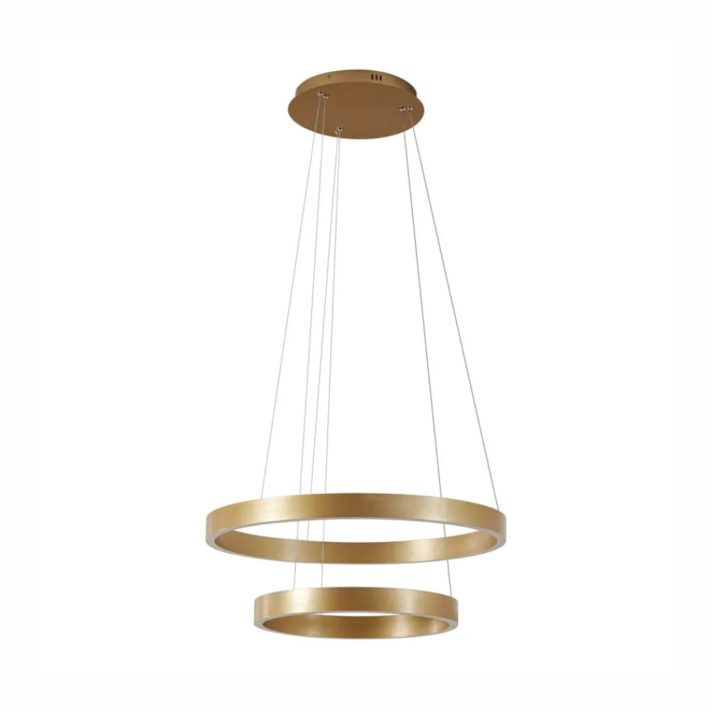 Lucande LED-hængelampe Yonam, Ø 60 cm, 2 lyskilder, guld, CCT